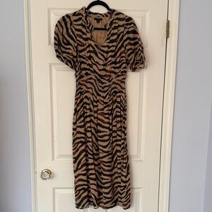 J. Crew Tan and Black Zebra-Print Midi Dress